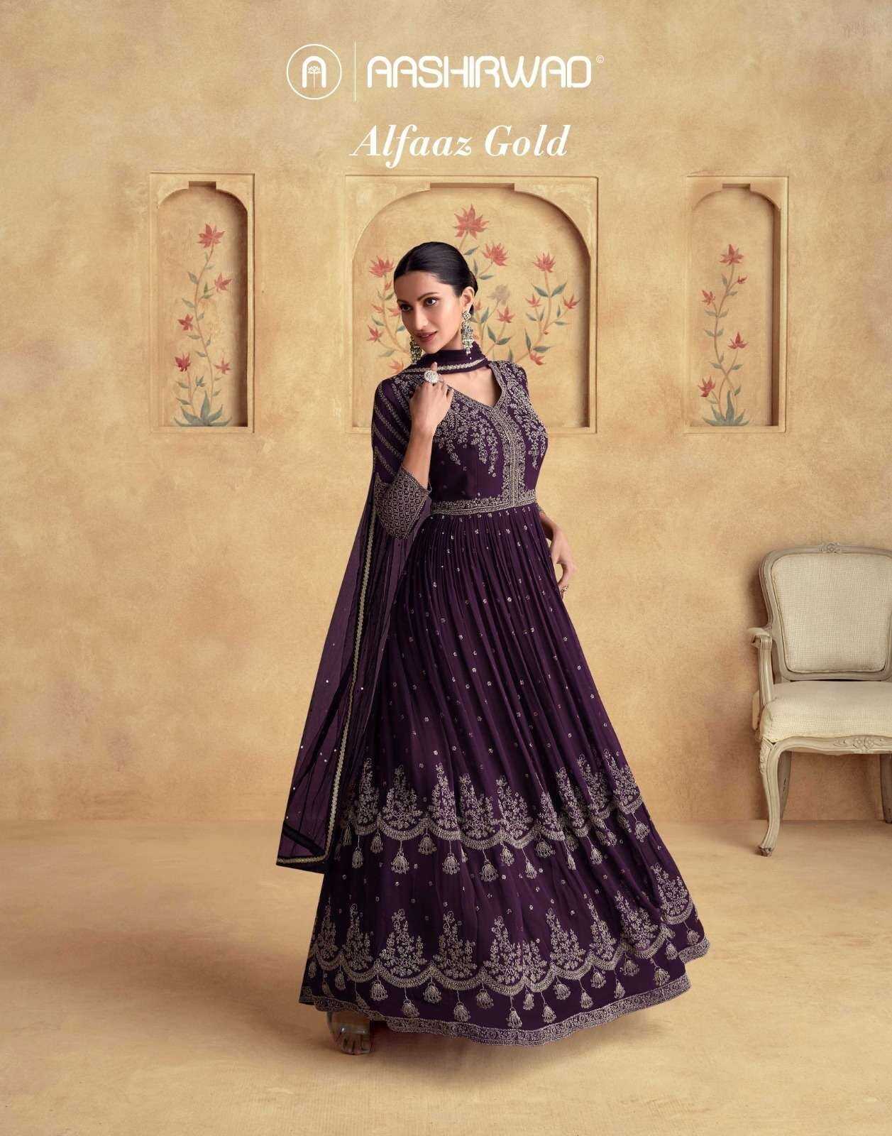 AASHIRWAD CREATION PRESENT ALFAAZ GOLD READY TO FESTIVE WEAR DESIGNER SUIT IN WHOLESALE RATE IN SURAT - SAI DRESSES