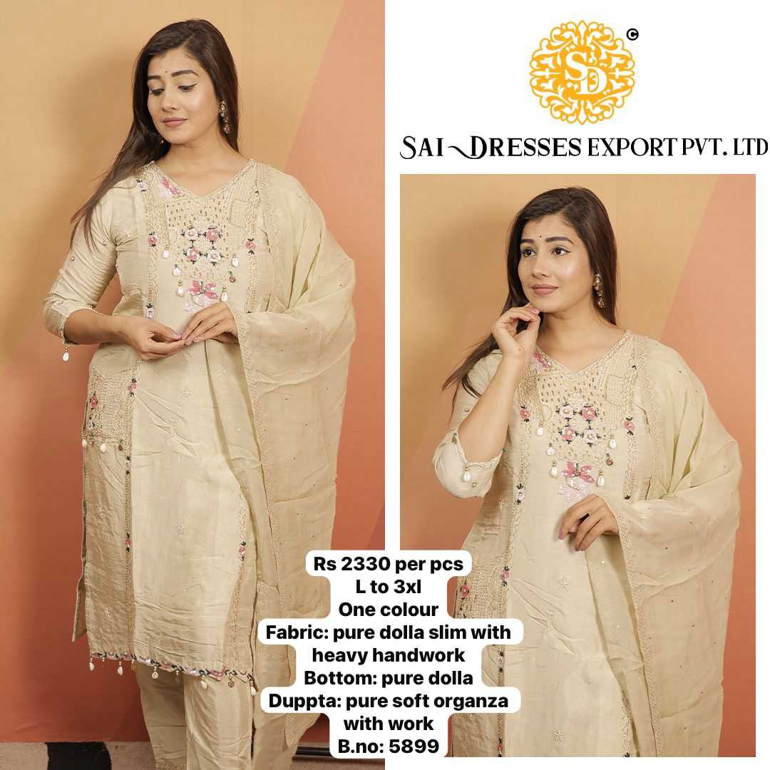 SAI DRESSES PRESENT D.NO 5899-A  READY TO FESTIVE WEAR STRAIGHT CUT KURTI WITH PANT STYLE DESIGNER 3 PIECE COMBO SUITS IN WHOLESALE RATE  IN SURAT