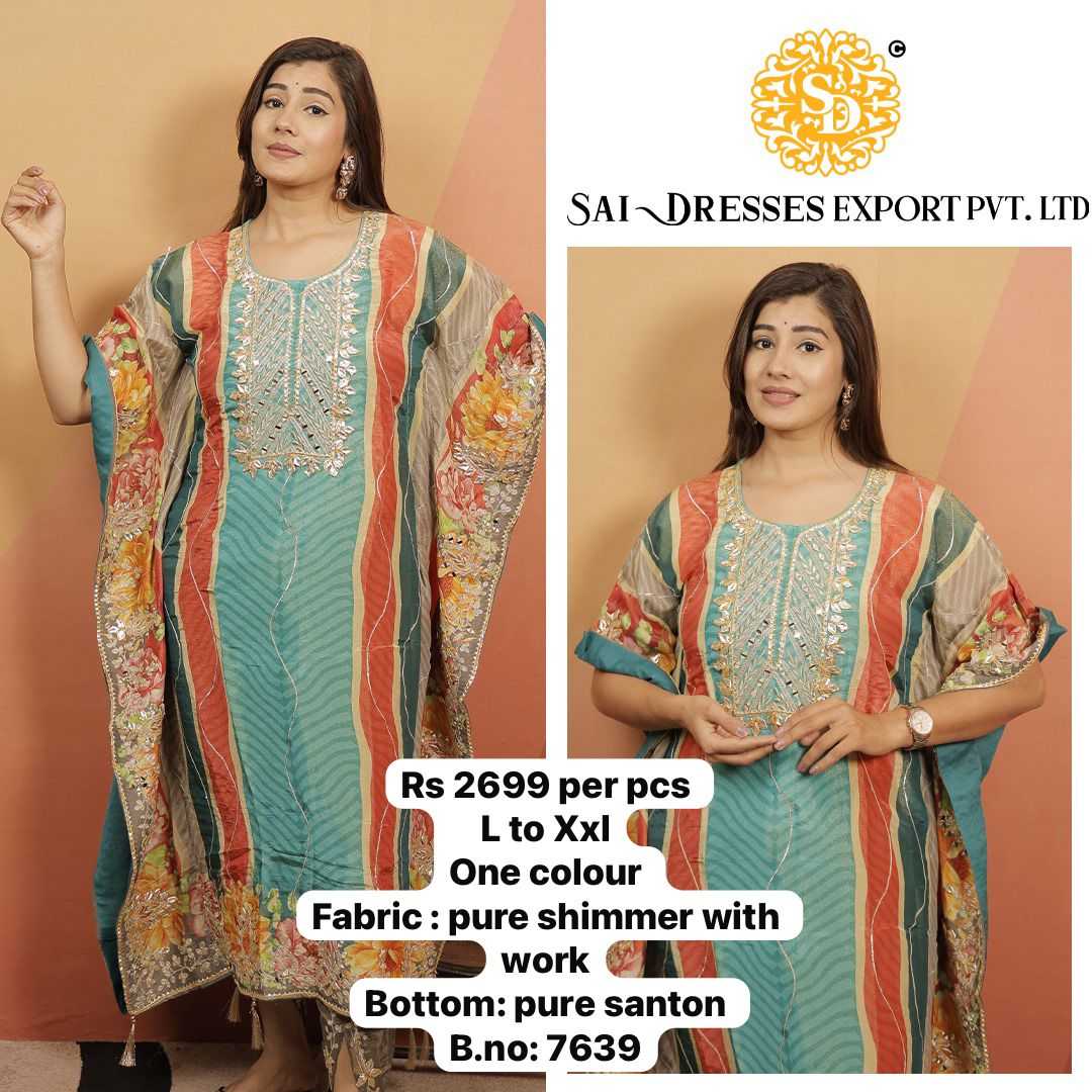 SAI DRESSES PRESENT D.NO 7639  READY TO FESTIVE WEAR STRAIGHT CUT KURTI WITH PANT STYLE DESIGNER 2 PIECE COMBO SUITS IN WHOLESALE RATE  IN SURAT