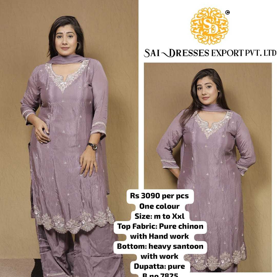 SAI DRESSES PRESENT D.NO 7825  READY TO FESTIVE WEAR STRAIGHT CUT KURTI WITH PANT STYLE DESIGNER 3 PIECE COMBO SUITS IN WHOLESALE RATE  IN SURAT