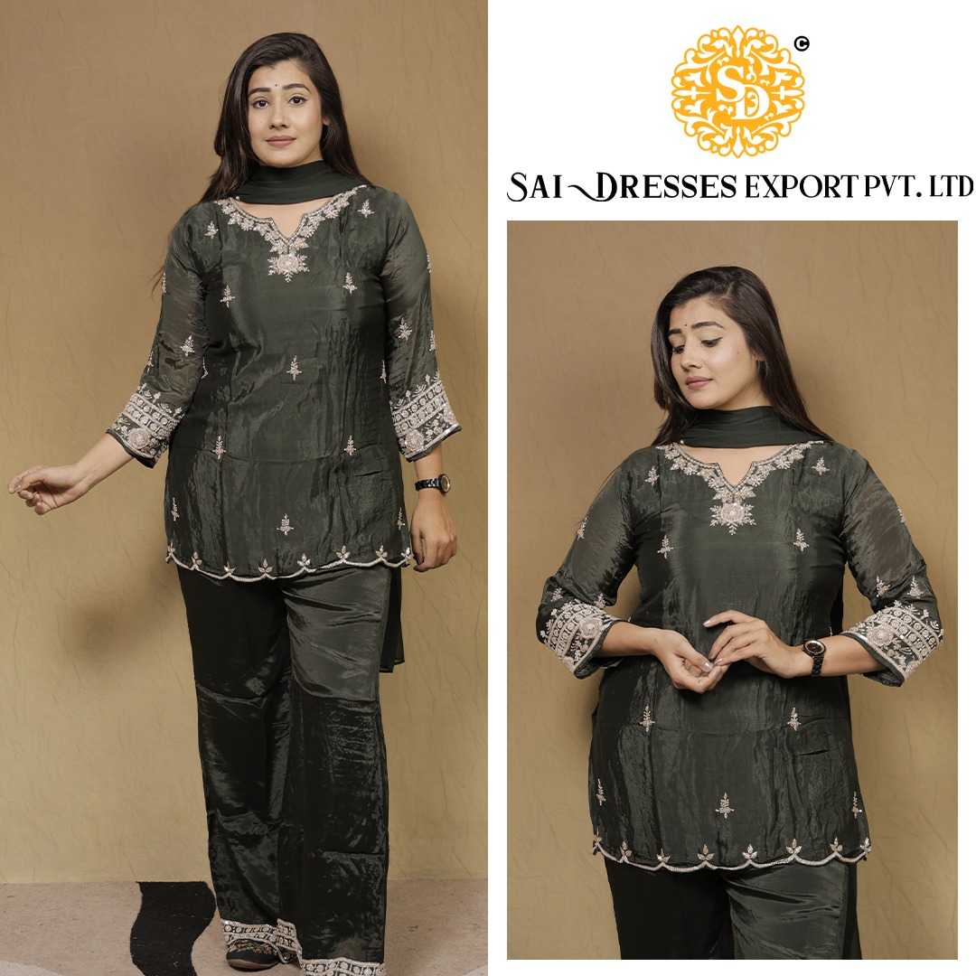 SAI DRESSES PRESENT D.NO 7827  READY TO FESTIVE WEAR STRAIGHT CUT KURTI WITH PANT STYLE DESIGNER 3 PIECE COMBO SUITS IN WHOLESALE RATE  IN SURAT