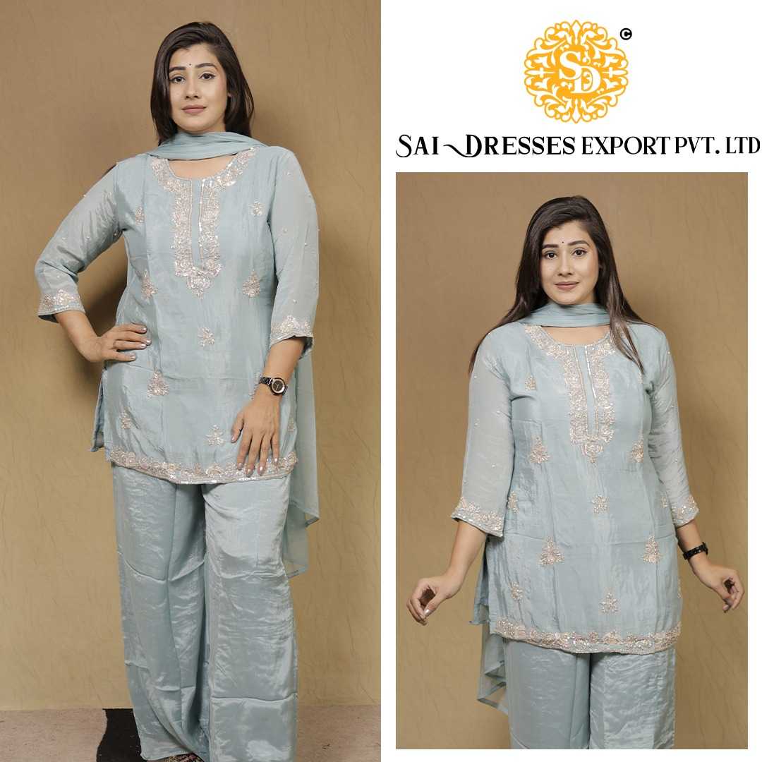 SAI DRESSES PRESENT D.NO 7828  READY TO FESTIVE WEAR STRAIGHT CUT KURTI WITH PANT STYLE DESIGNER 3 PIECE COMBO SUITS IN WHOLESALE RATE  IN SURAT