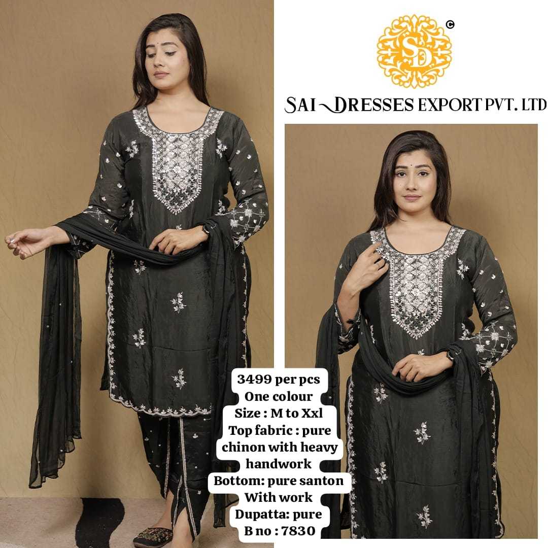 SAI DRESSES PRESENT D.NO 7830  READY TO FESTIVE WEAR STRAIGHT CUT KURTI WITH PANT STYLE DESIGNER 3 PIECE COMBO SUITS IN WHOLESALE RATE  IN SURAT