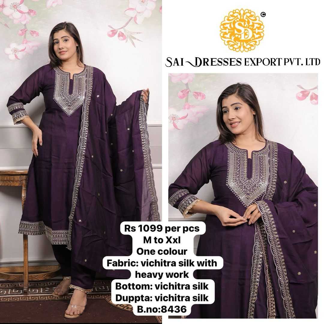 SAI DRESSES PRESENT D.NO 8436 READY TO FESTIVE WEAR STRAIGHT CUT KURTI WITH PANT STYLE DESIGNER 3 PIECE COMBO SUITS IN WHOLESALE RATE  IN SURAT