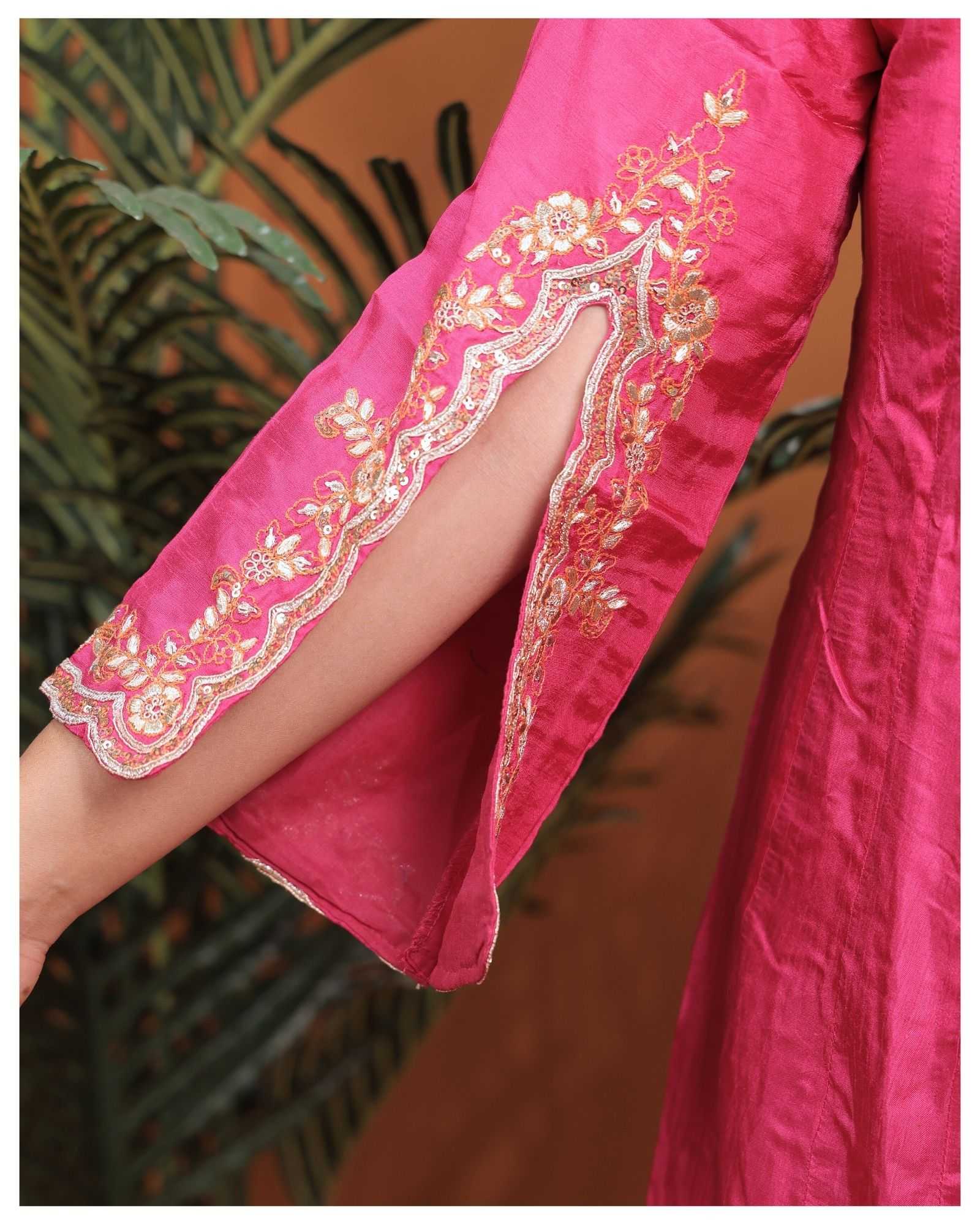 DARK PINK PURE DOLLA SILK WITH HEAVY HANDWORK TO FESTIVE WEAR ANARKALI  STYLE DESIGNER 3 PIECE COMBO SUITS IN WHOLESALE RATE  IN SURAT 