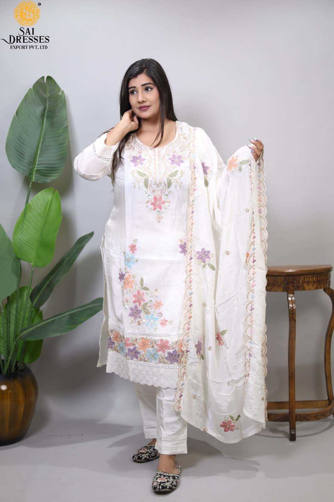 PURE NATURAL CREPE WITH HEAVY HANDWORK 4 PIECE COMBO SUITS IN WHOLESALE RATE IN SURAT 