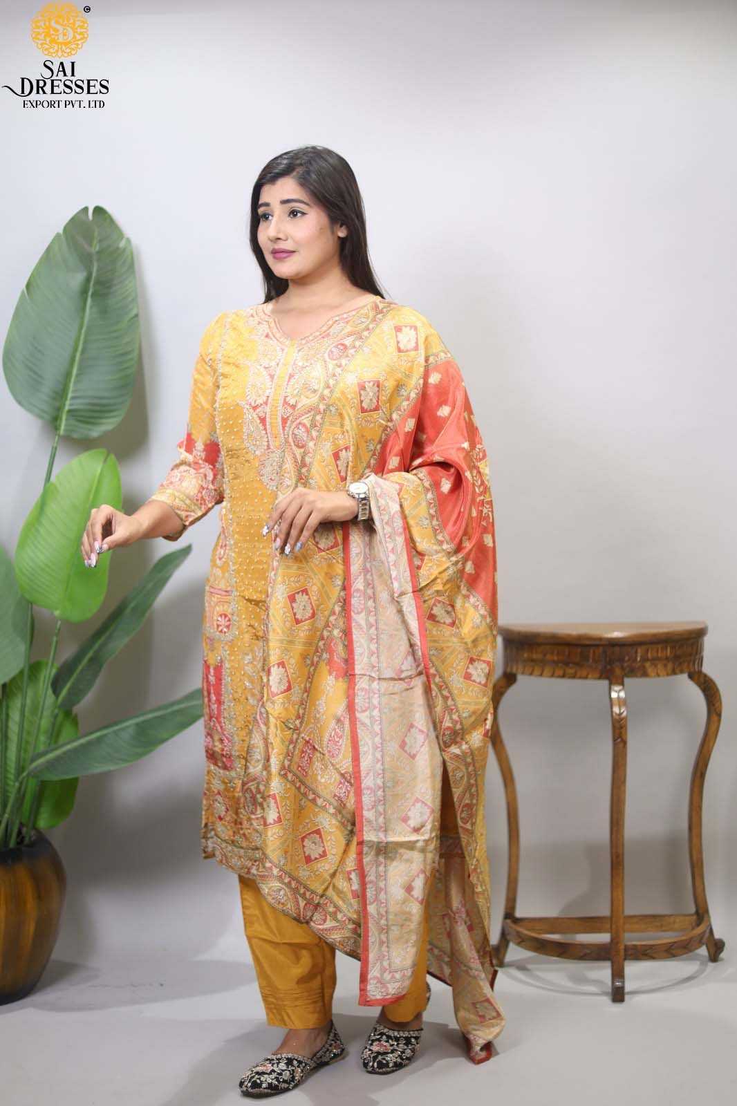 PURE SHIMMER WITH HEAVY HANDWORK 4 PIECE COMBO SUITS IN WHOLESALE RATE IN SURAT 