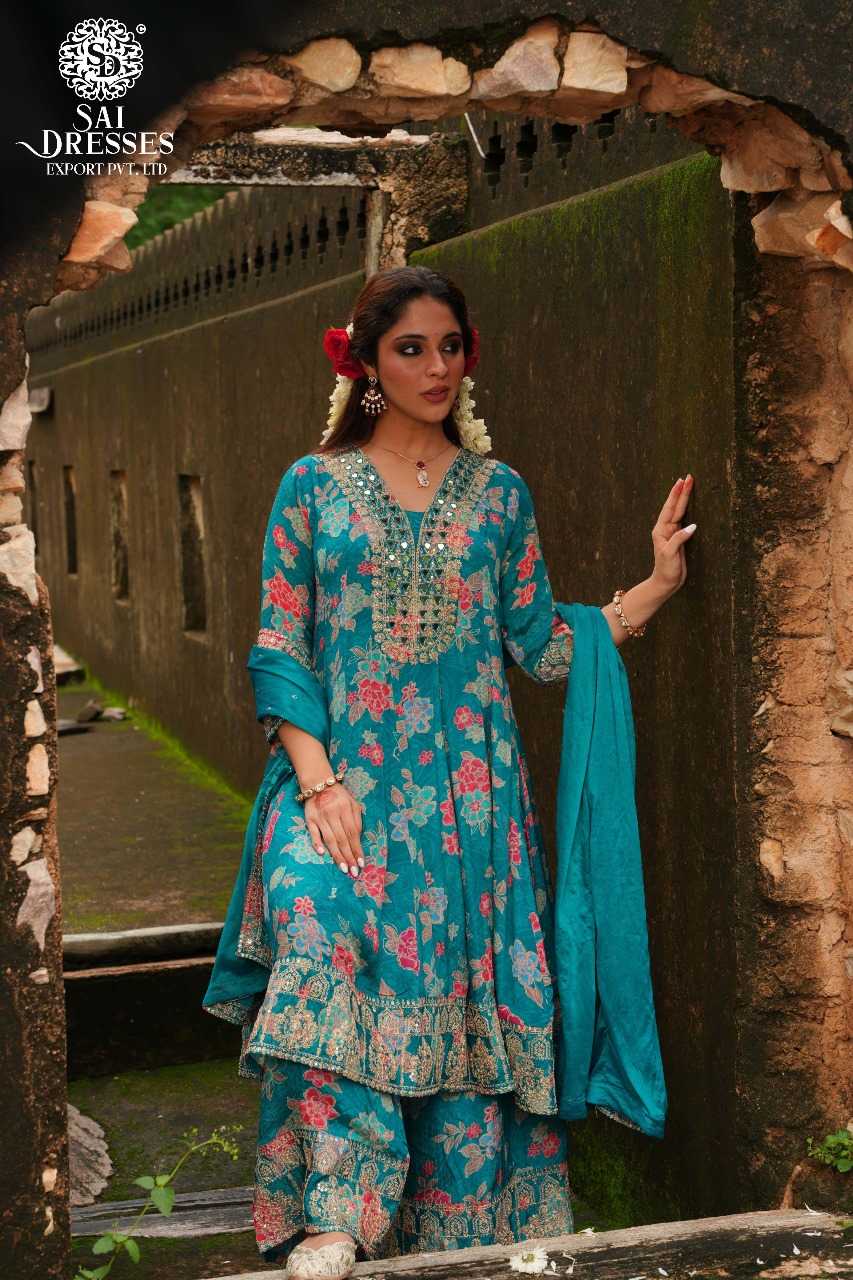 SAI DRESSES PRESENT PURE CHINON WITH HEAVY WORK FOR FESTIVAL WEAR 0.4 WHOLSALE PRICE IN SURAT