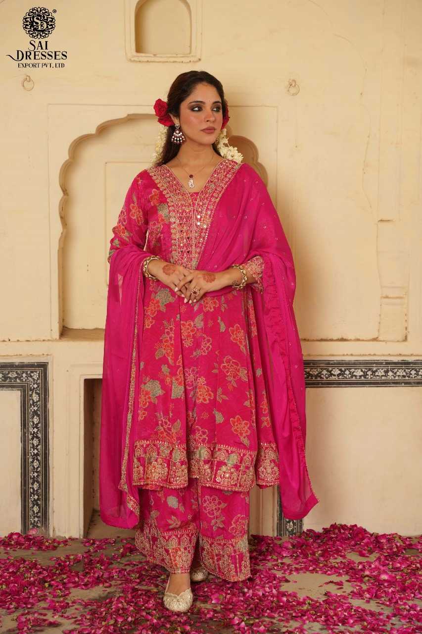 SAI DRESSES PRESENT PURE CHINON WITH HEAVY WORK FOR FESTIVAL WEAR 0.5  WHOLSALE PRICE IN SURAT