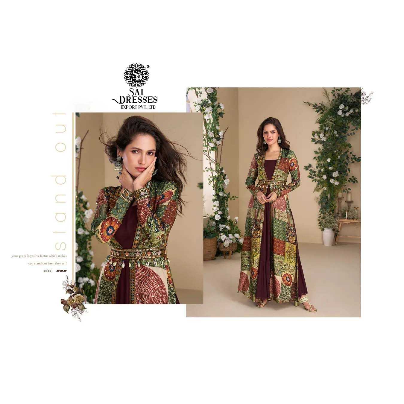 FLARE GOWN WITH A FULL SLEEVE PRINTED SHRUG, BLENDING TRADITION WITH MODERN ELEGENCE IN WHOLESALE RATE IN SURAT