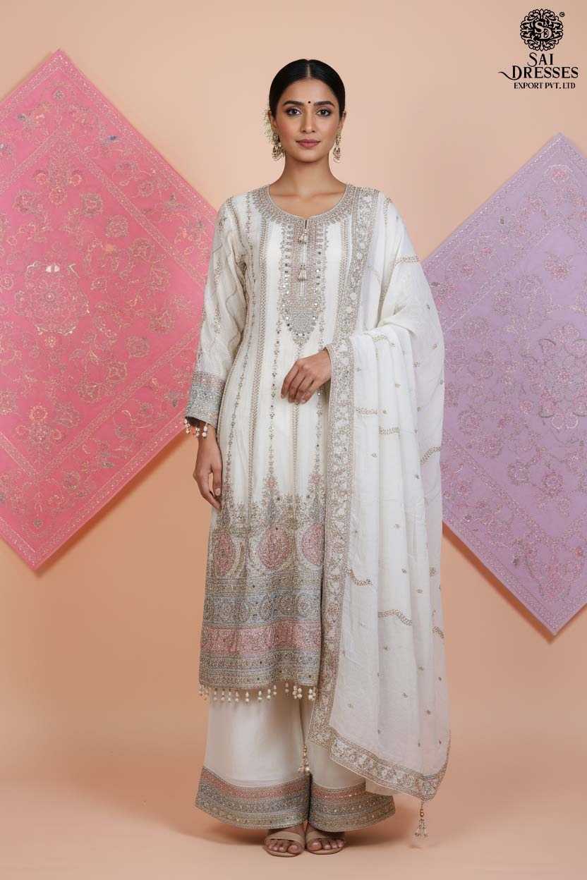 DELICATELY EMBROIDERED PASTEL SUITS IN SOFT SHADES OF BLUE, PINK, AND WHITE – DESIGNED TO ADD A TOUCH OF SOPHISTICATION TO EVERY OCCASION.