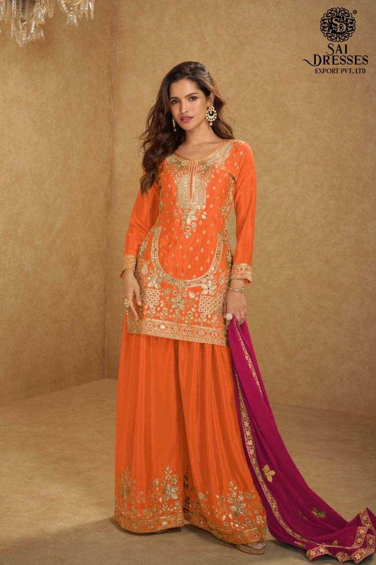 DESIGNER PLAZZO SUIT WITH INTRICATE GOLDEN EMBROIDERY AND CONTRAST MUSTARD DUPATTA – ELEGANT FESTIVE AND WEDDING COLLECTION