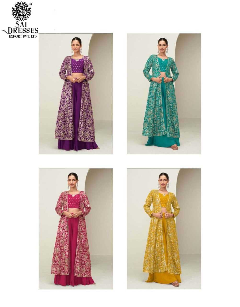 ELEGANT LONG JACKET SETS IN RICH FESTIVE SHADES WITH INTRICATE GOLD EMBROIDERY – A SIGNATURE COLLECTION BY SAI DRESSES.