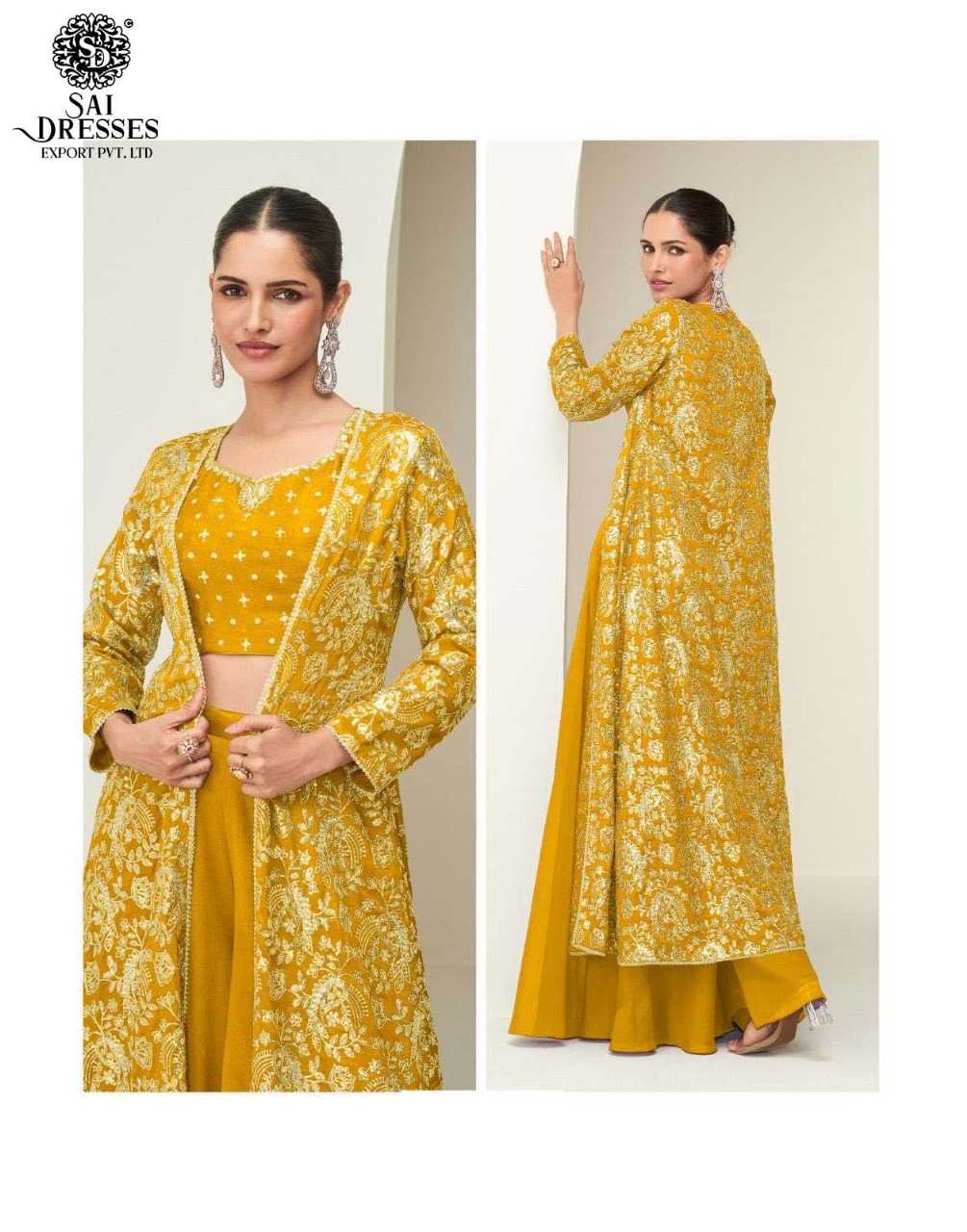 ELEGANT LONG JACKET SETS IN RICH FESTIVE SHADES WITH INTRICATE GOLD EMBROIDERY – A SIGNATURE COLLECTION BY SAI DRESSES.