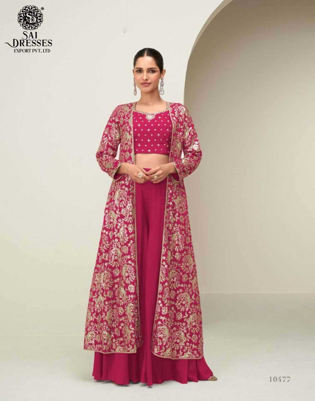 ELEGANT LONG JACKET SETS IN RICH FESTIVE SHADES WITH INTRICATE GOLD EMBROIDERY – A SIGNATURE COLLECTION BY SAI DRESSES.