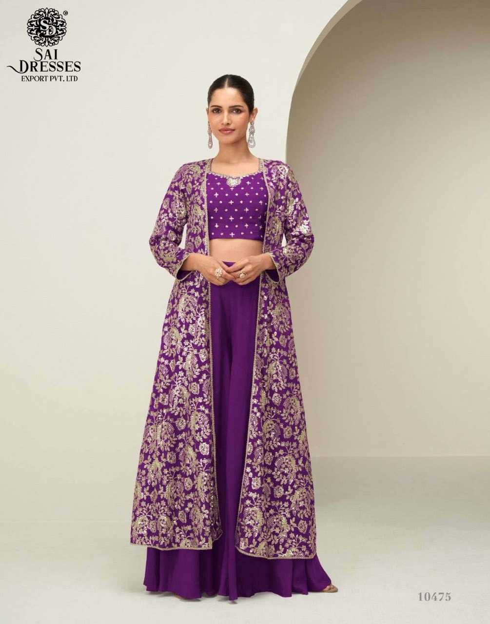 ELEGANT LONG JACKET SETS IN RICH FESTIVE SHADES WITH INTRICATE GOLD EMBROIDERY – A SIGNATURE COLLECTION BY SAI DRESSES.