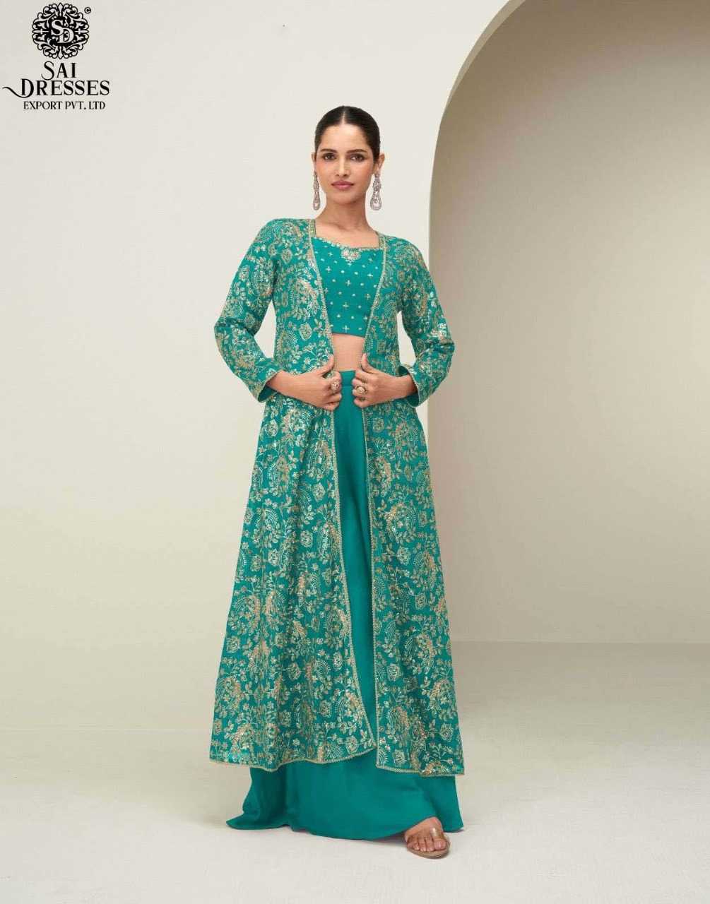 ELEGANT LONG JACKET SETS IN RICH FESTIVE SHADES WITH INTRICATE GOLD EMBROIDERY – A SIGNATURE COLLECTION BY SAI DRESSES.