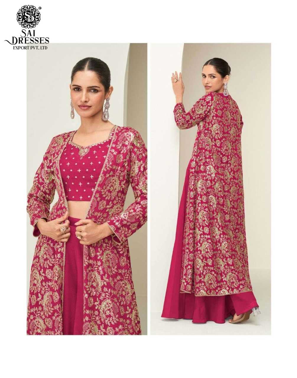 ELEGANT LONG JACKET SETS IN RICH FESTIVE SHADES WITH INTRICATE GOLD EMBROIDERY – A SIGNATURE COLLECTION BY SAI DRESSES.