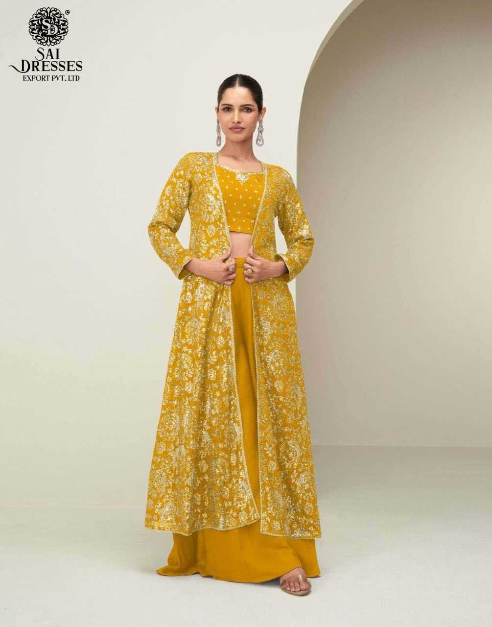 ELEGANT LONG JACKET SETS IN RICH FESTIVE SHADES WITH INTRICATE GOLD EMBROIDERY – A SIGNATURE COLLECTION BY SAI DRESSES.