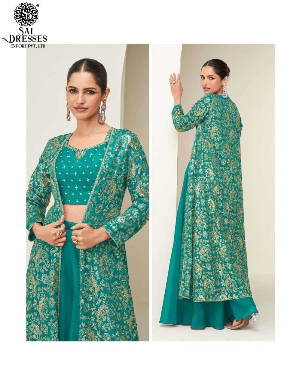 ELEGANT LONG JACKET SETS IN RICH FESTIVE SHADES WITH INTRICATE GOLD EMBROIDERY – A SIGNATURE COLLECTION BY SAI DRESSES.