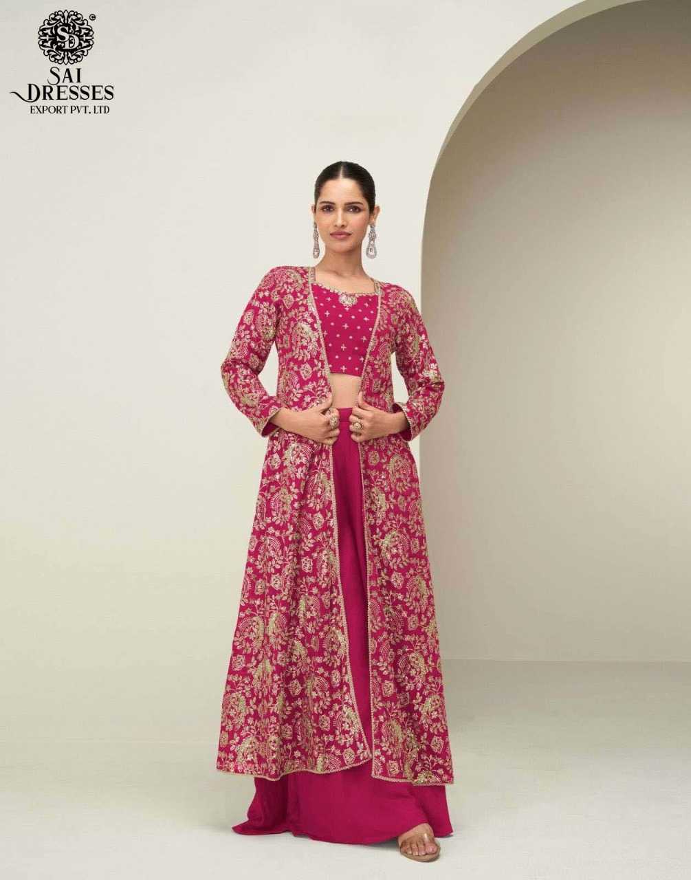 ELEGANT LONG JACKET SETS IN RICH FESTIVE SHADES WITH INTRICATE GOLD EMBROIDERY – A SIGNATURE COLLECTION BY SAI DRESSES.