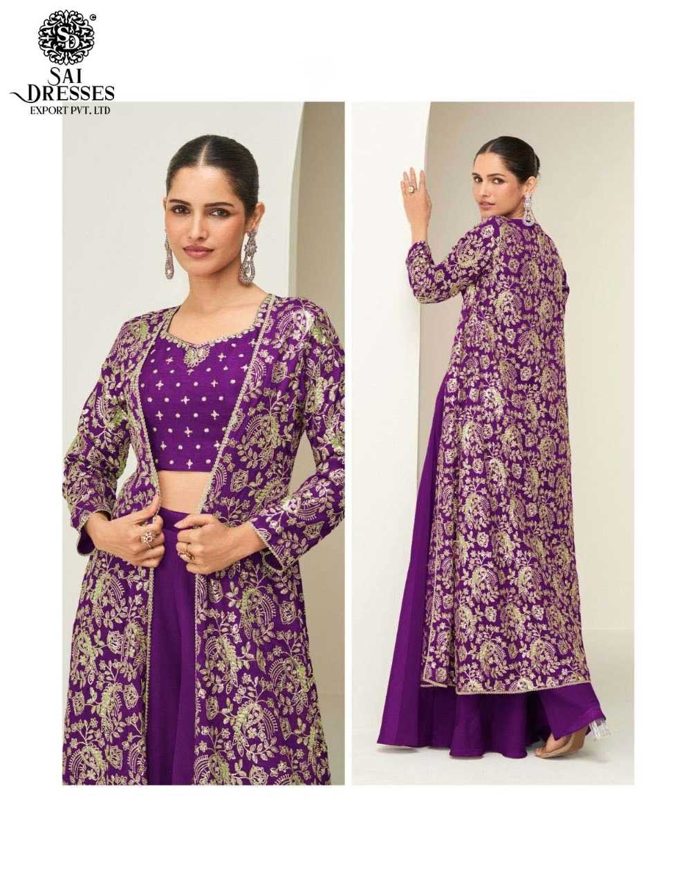 ELEGANT LONG JACKET SETS IN RICH FESTIVE SHADES WITH INTRICATE GOLD EMBROIDERY – A SIGNATURE COLLECTION BY SAI DRESSES.
