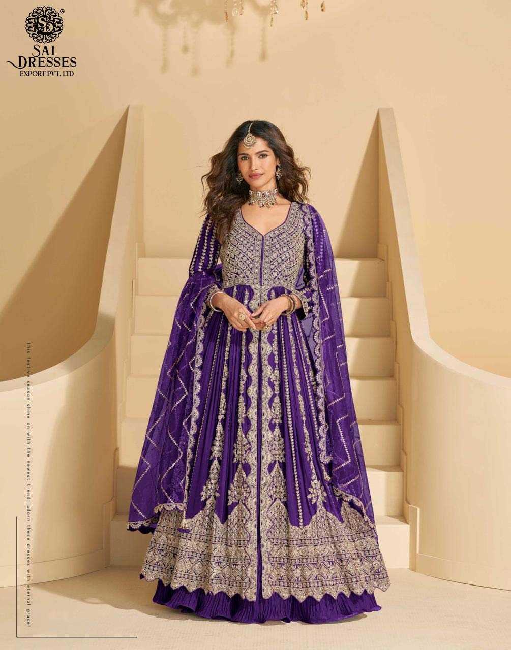 MAJESTIC PLUM EMBROIDERED ANARKALI GOWN WITH INTRICATE ZARI AND SEQUIN DETAILING BY SAI DRESSES