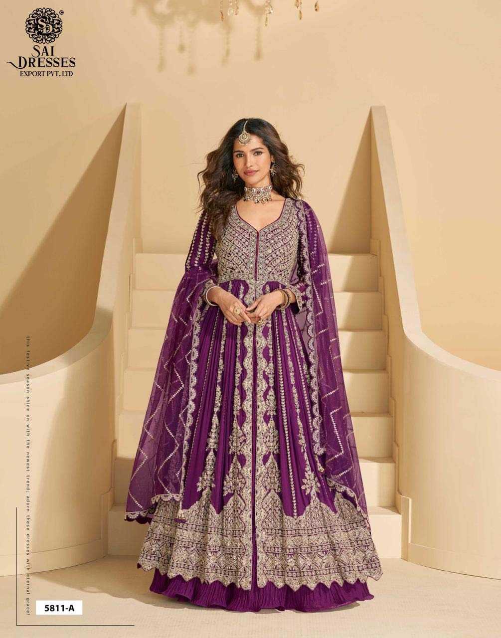 MAJESTIC PLUM EMBROIDERED ANARKALI GOWN WITH INTRICATE ZARI AND SEQUIN DETAILING BY SAI DRESSES