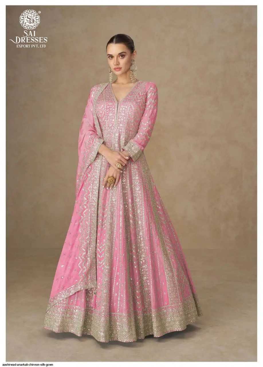 MAJESTIC PLUM EMBROIDERED ANARKALI GOWN WITH INTRICATE ZARI AND SEQUIN DETAILING BY SAI DRESSES