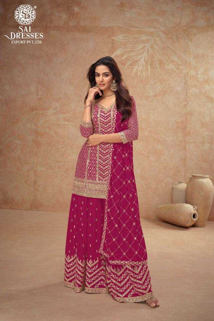 VIBRANT GEORGETTE SHARARA SUIT WITH HEAVY ZARI AND SEQUENCE EMBROIDERY, PAIRED WITH A MATCHING DUPATTA FOR A REGAL FESTIVE LOOK