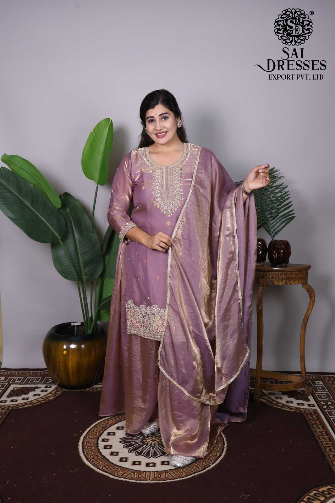 DUSTY ROSE DESIGNER GOLD CRUSH EMBROIDERED SUIT WITH RICH HANDWORK