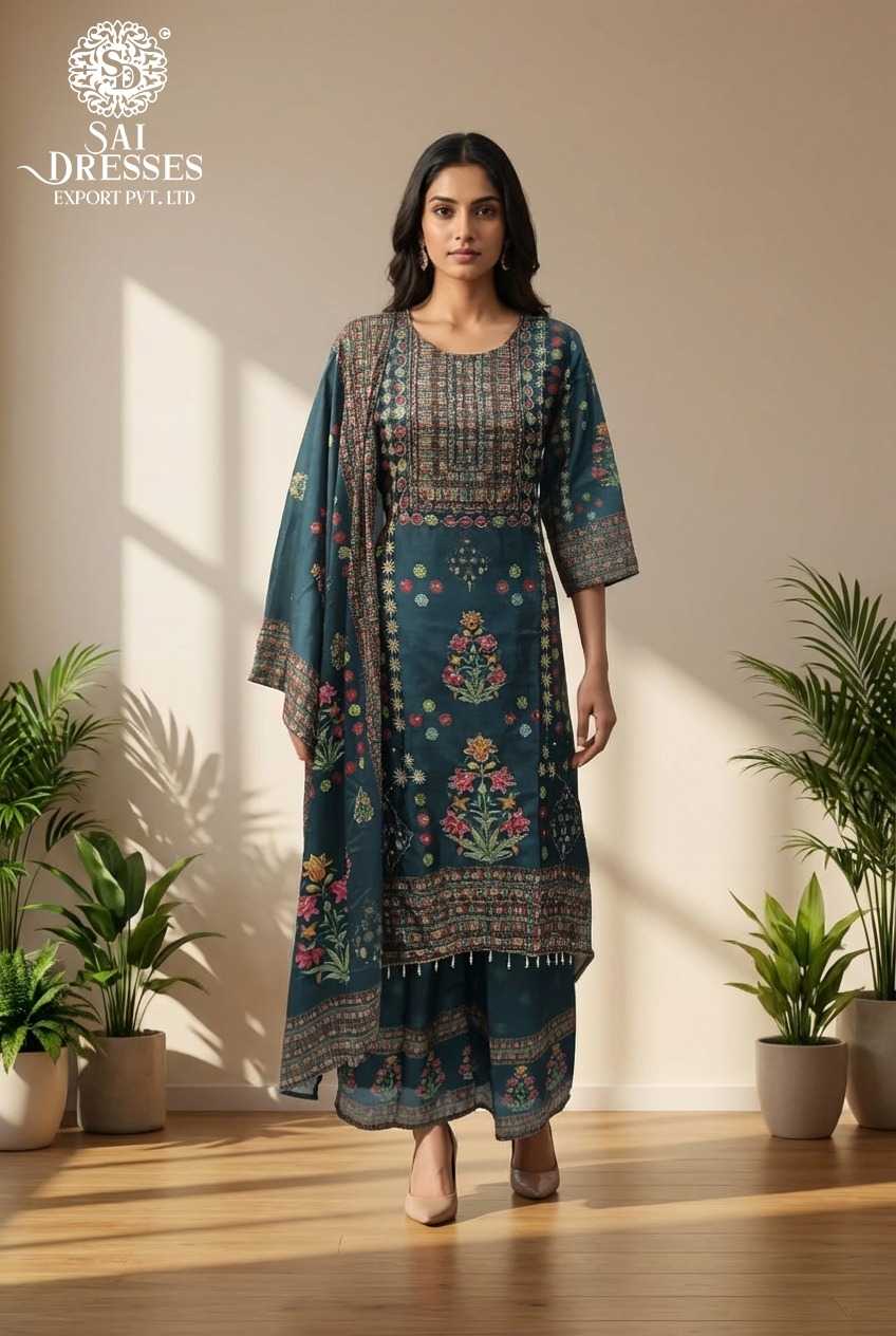 ELEGANT BLUE CHINON DRESS WITH MATCHING DUPATTA IN DIGITAL PRINT – PREMIUM FESTIVE & PARTY WEAR