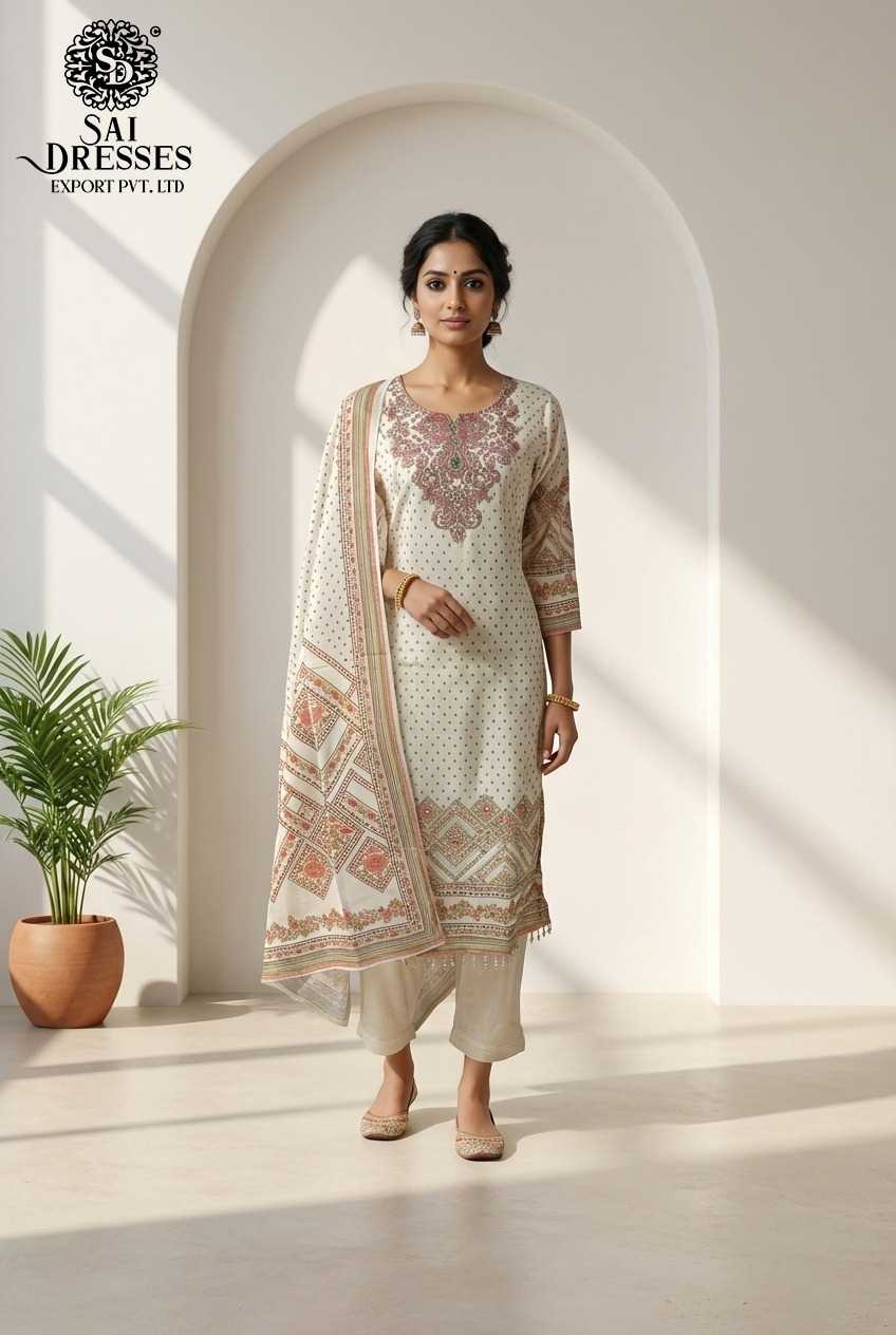 ELEGANT MASLIN WHITE PRINTED STRAIGHT DRESS SET WITH MATCHING DUPATTA AND PANTS FOR WOMEN