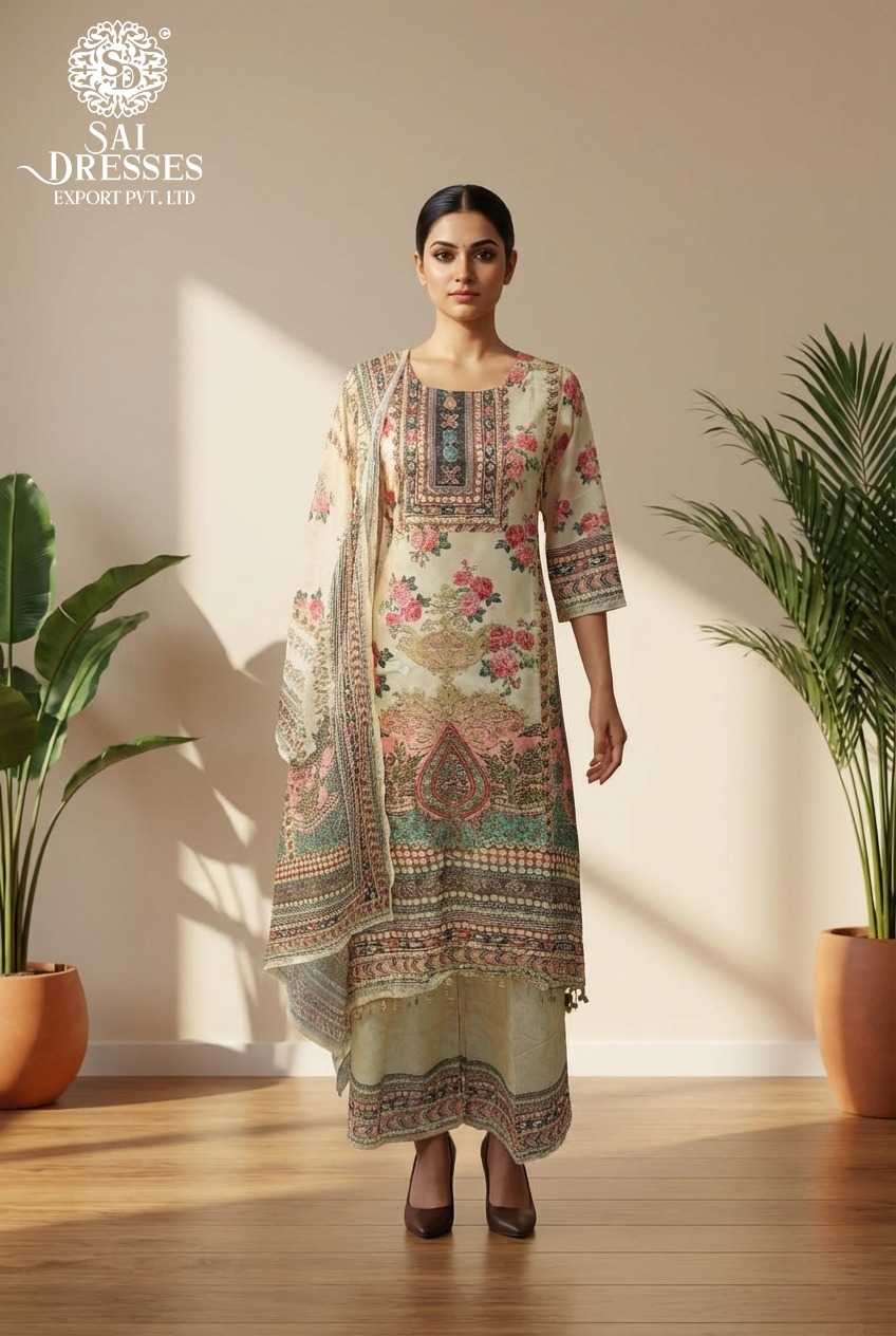 ELEGANT OFF WHITE CHINON DRESS WITH MATCHING DUPATTA IN DIGITAL PRINT – PREMIUM FESTIVE & PARTY WEAR