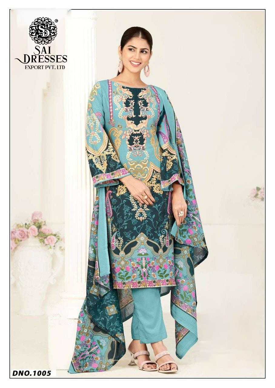 ELEGANT TEAL BLUE COTTON DRESS WITH FLORAL DIGITAL PRINT AND MATCHING DUPATTA