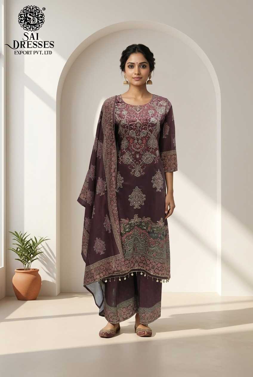ELEGANT WINE MASLIN PRINTED STRAIGHT DRESS SET WITH MATCHING DUPATTA AND PANTS FOR WOMEN