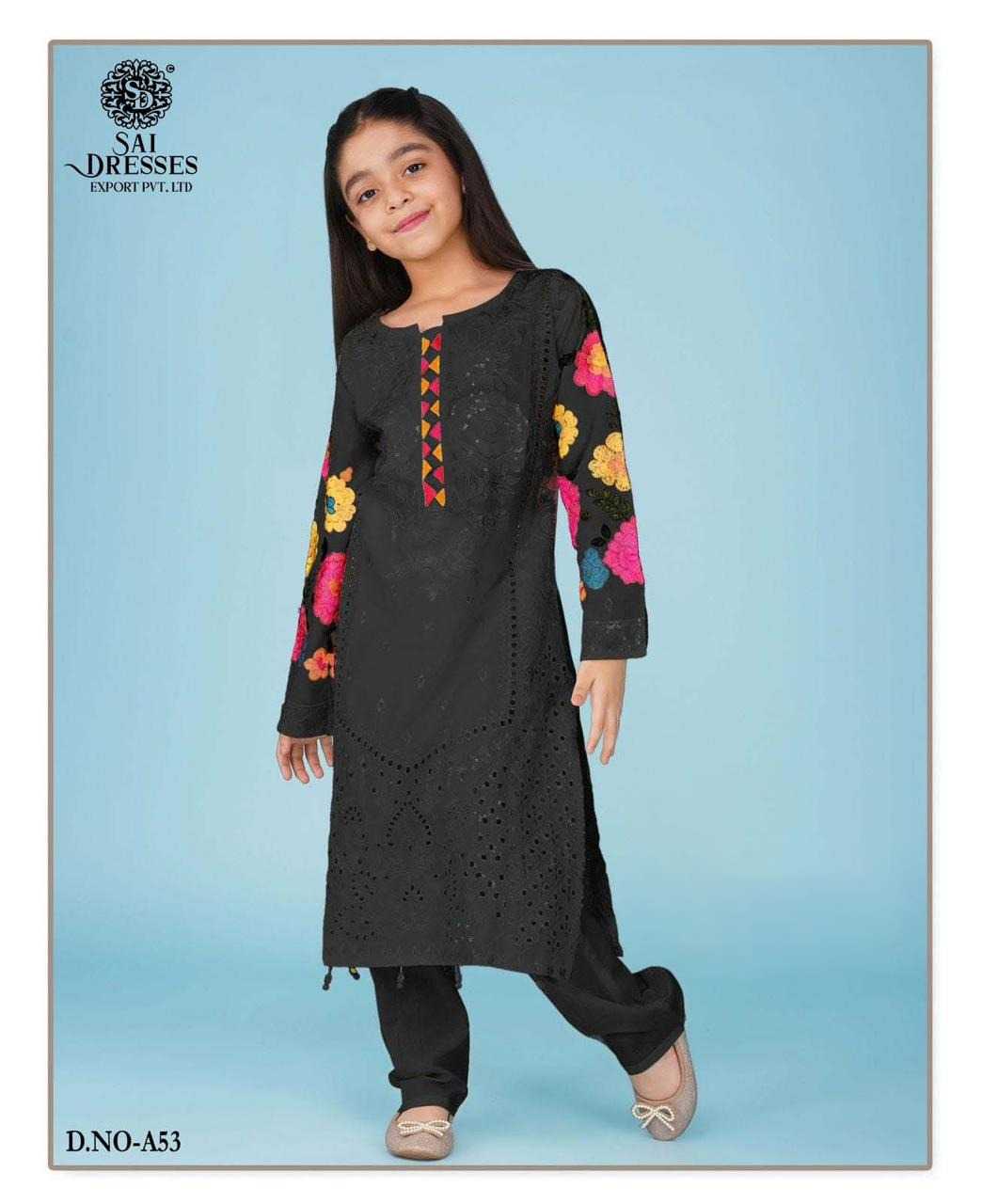 GIRLS EMBROIDERED ETHNIC KURTI PANT SET IN BLACK – KIDS FESTIVE WEAR