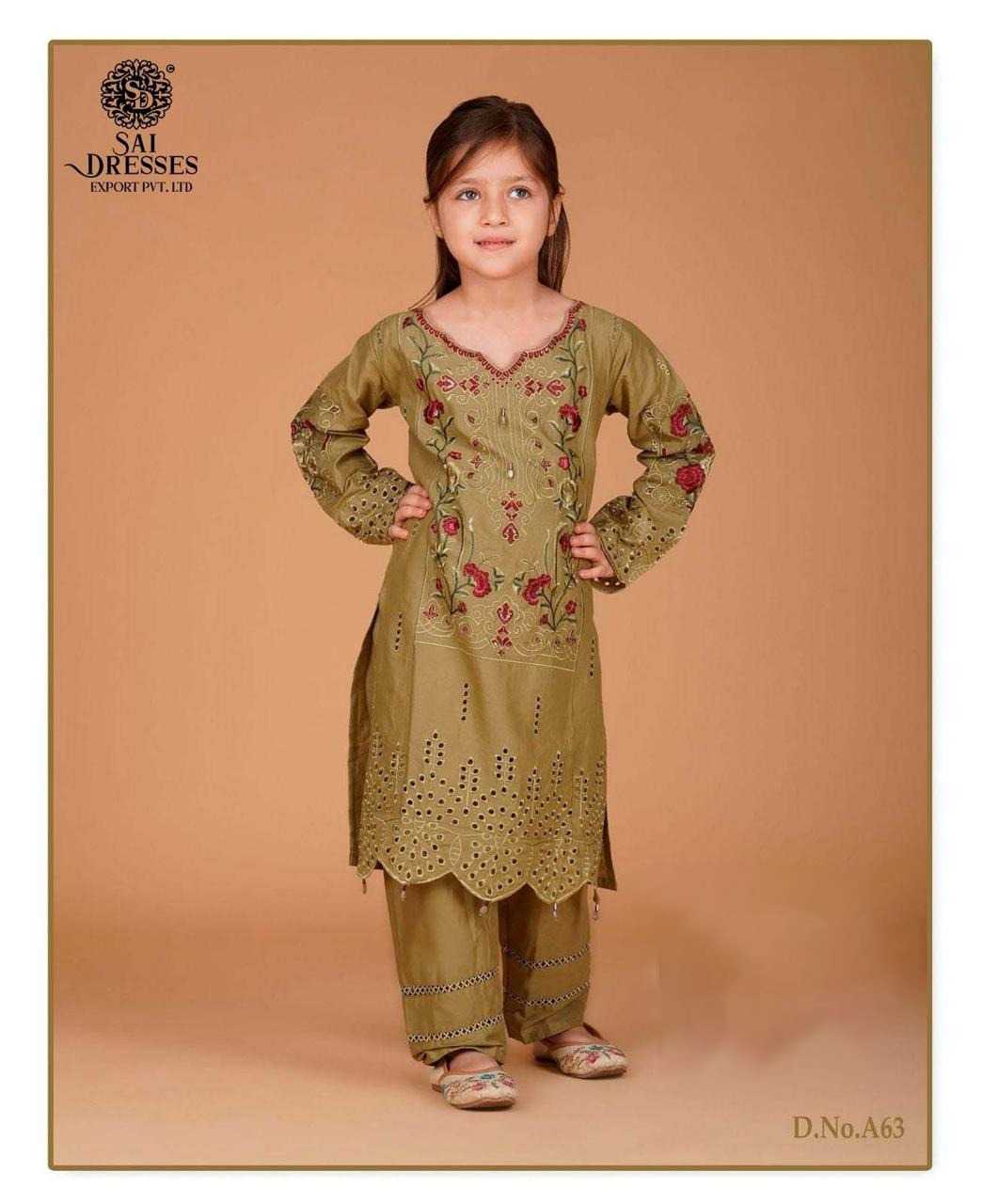 GIRLS EMBROIDERED ETHNIC KURTI PANT SET IN OLIVE GREEN – KIDS FESTIVE WEAR