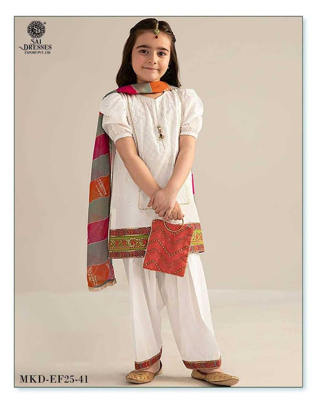 GIRLS EMBROIDERED ETHNIC KURTI PENT SET WITH DUPATTA IN WHITE – KIDS FESTIVE WEAR