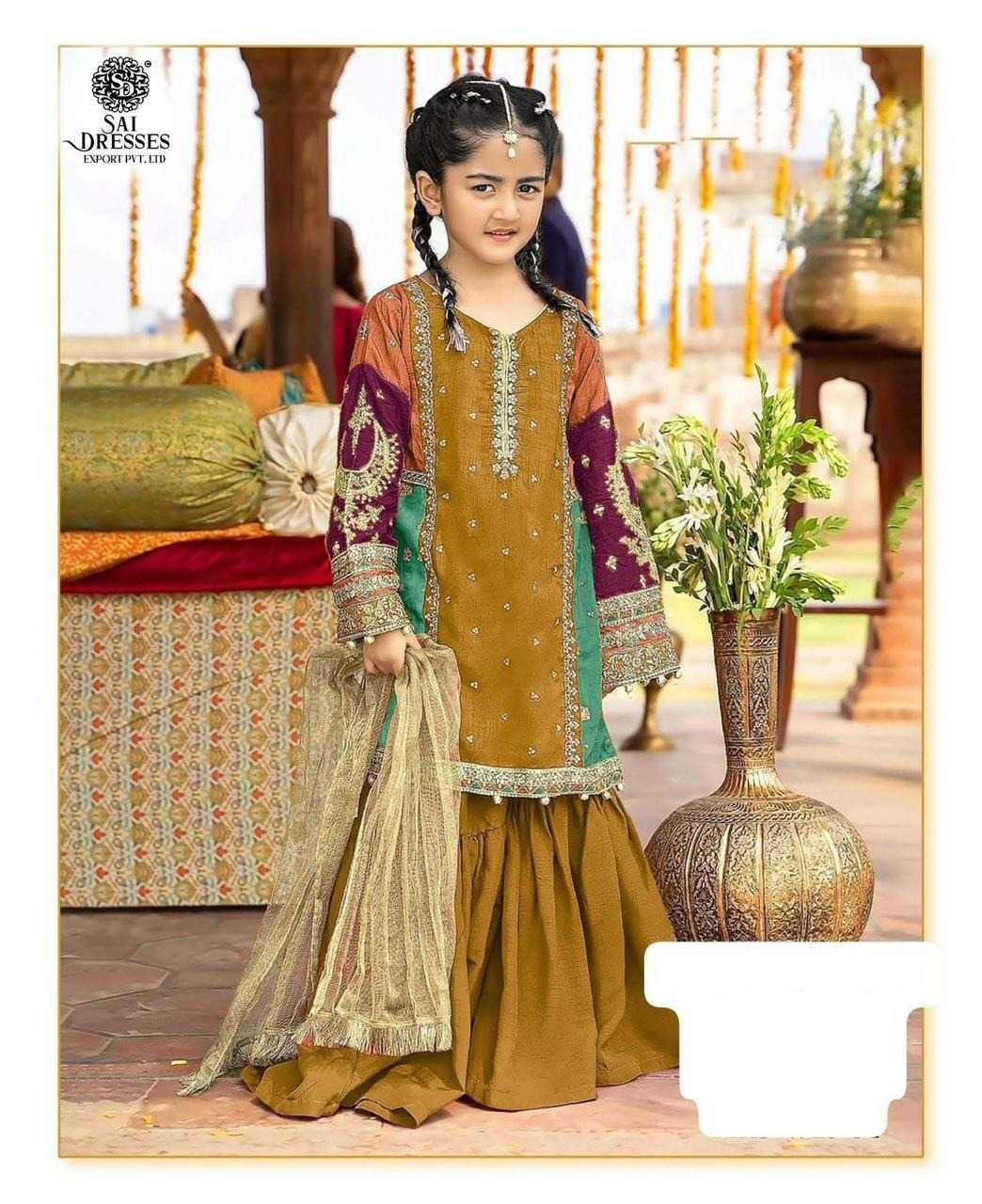 GIRLS EMBROIDERED ETHNIC KURTI SHARARA SET WITH DUPATTA IN MUSTARD – KIDS FESTIVE WEAR