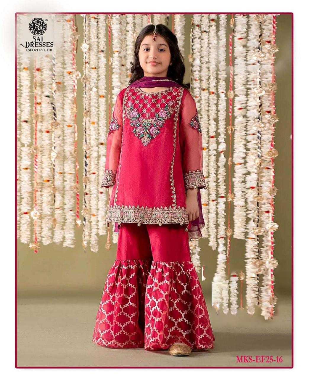 GIRLS EMBROIDERED ETHNIC KURTI SHARARA SET WITH DUPATTA IN RANI PINK – KIDS FESTIVE WEAR