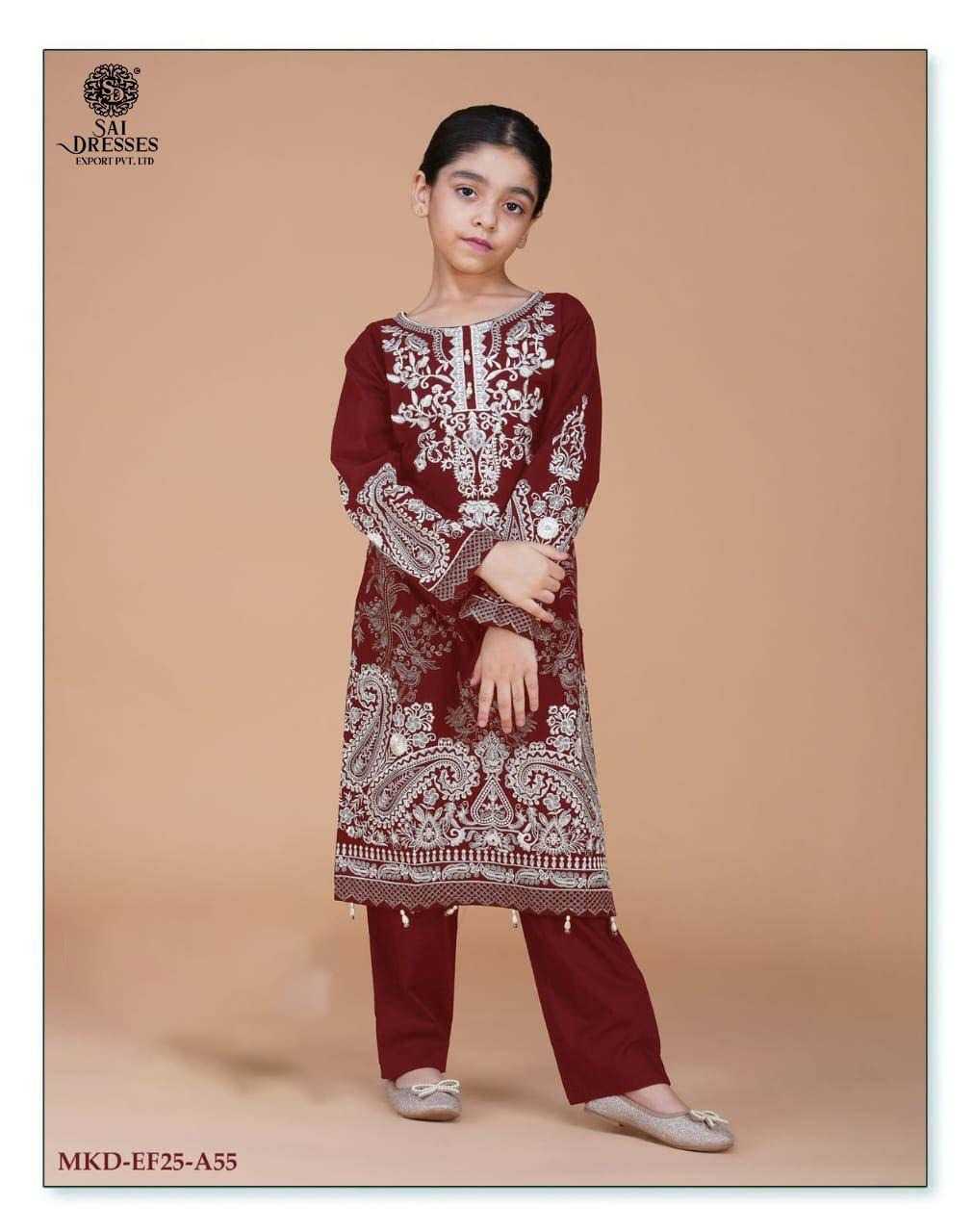 GIRLS HAND WORK EMBROIDERED ETHNIC KURTI PANT SET IN MAROON – KIDS FESTIVE WEAR