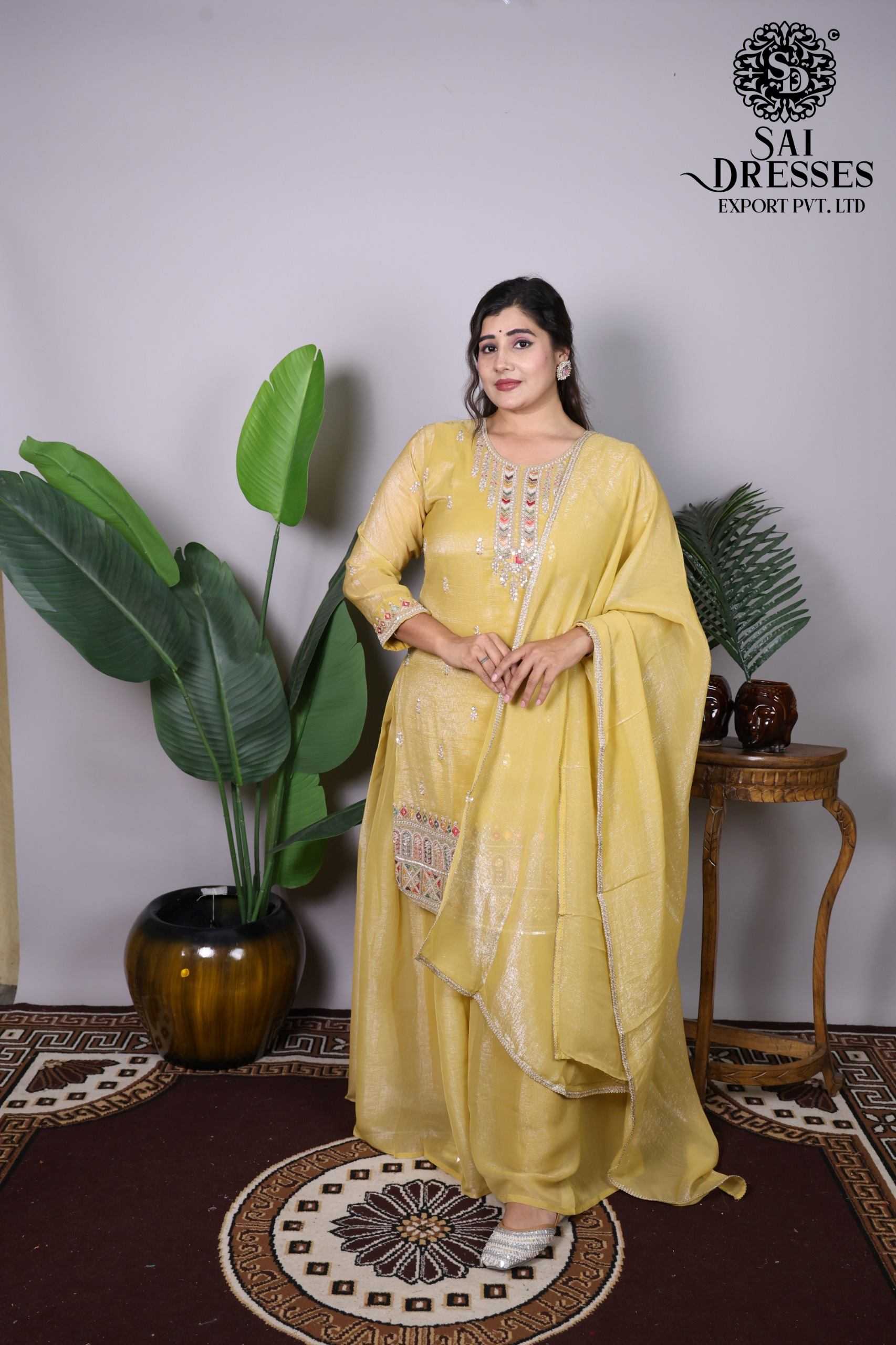 GOLDEN YELLOW DESIGNER GOLD CRUSH SALWAR SUIT WITH RICH HAND EMBROIDERY