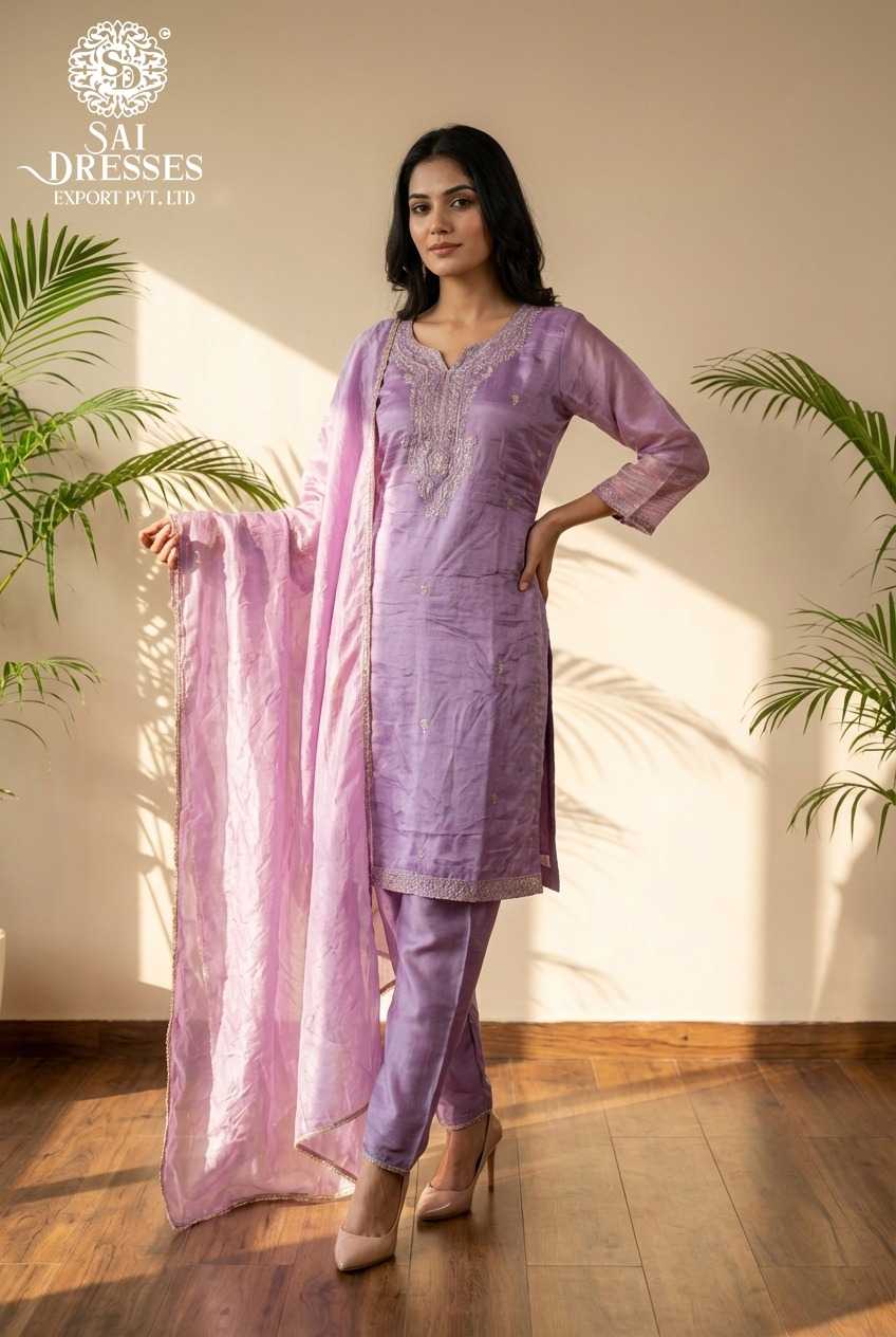 LEVENDER Gold Crush Kurta Set with Sequence Work, Matching Bottom & Embellished Dupatta – Festive & Party Wear