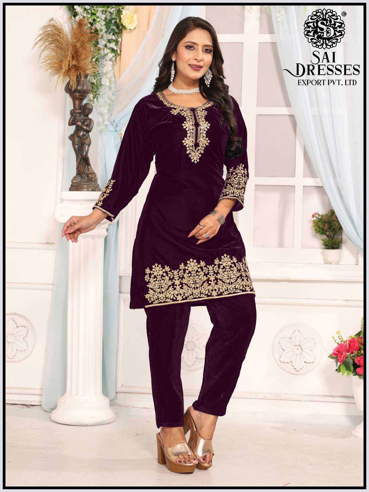 LUXURY HEAVY VELVET SUIT SET WITH RICH HAND EMBROIDERED NECK, INTRICATE SLEEVE WORK AND DENSE FLORAL BORDER