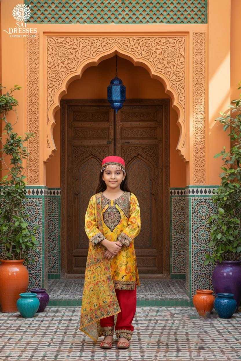 MUSTARD YELLOW DESIGNER GIRLS EMBROIDERED KURTI SALWAR SET – PREMIUM COLLECTION