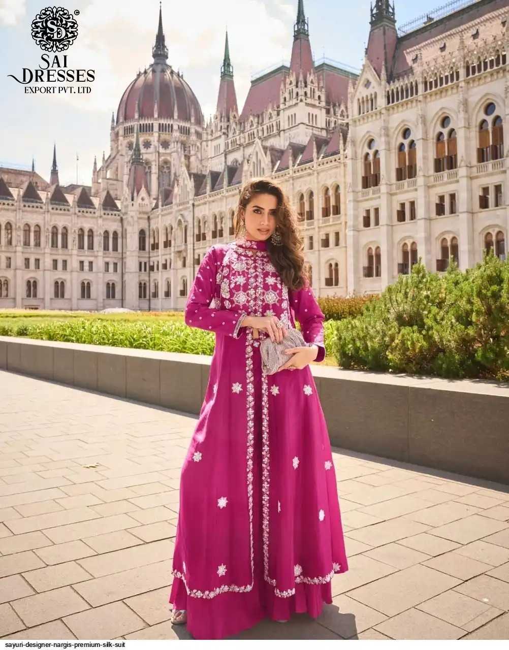 NARGIS REAL PREMIUM SILK AND REAL ORGANZA EMBROIDERED SUIT SET WITH ELEGANT HAND WORK – LUXURY FESTIVE & DESIGNER WEAR