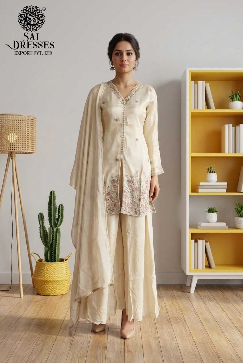 PEARL IVORY PURE SHIMMER ELEGANT KURTA PALAZZO WITH HANDWORK SEQUENCE AND DESIGNER DUPATTA