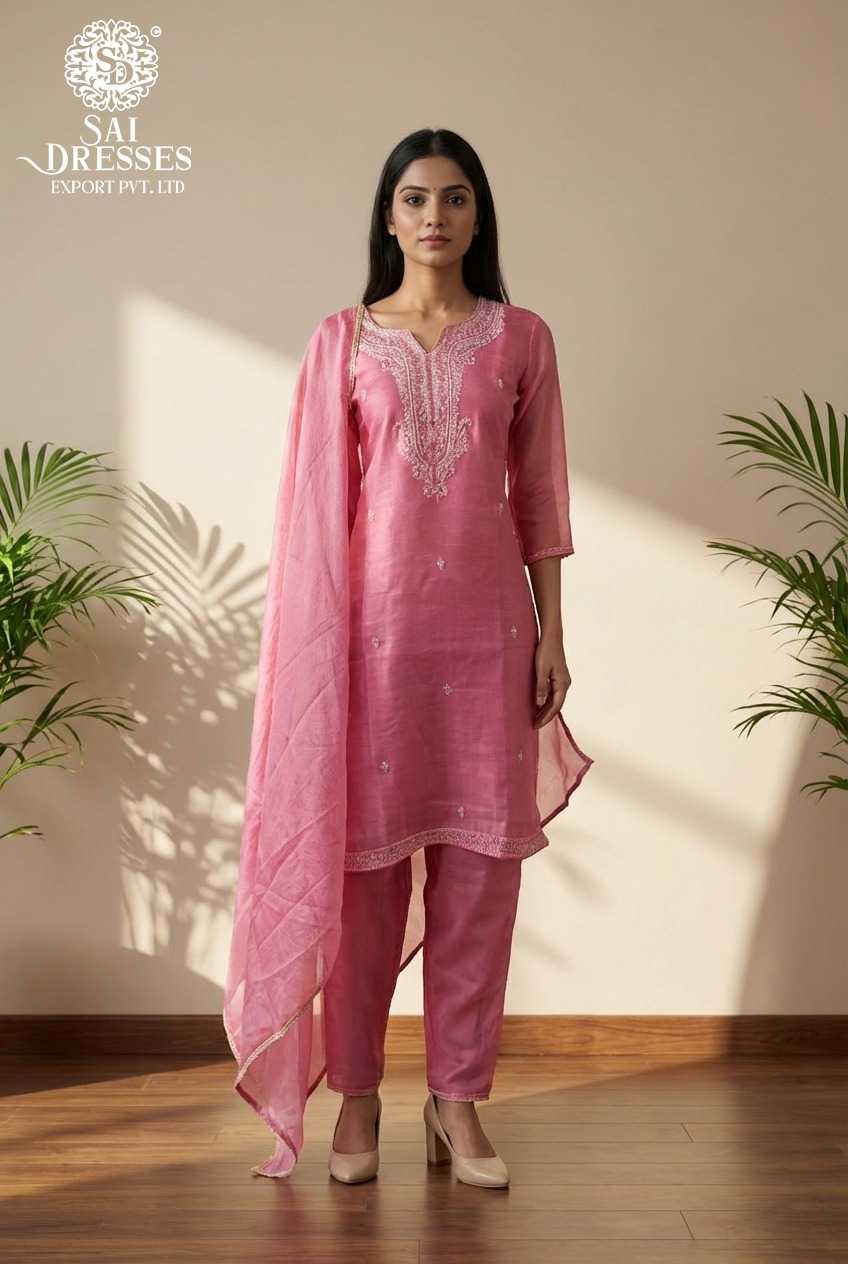 PINK Gold Crush Kurta Set with Sequence Work, Matching Bottom & Embellished Dupatta – Festive & Party Wear