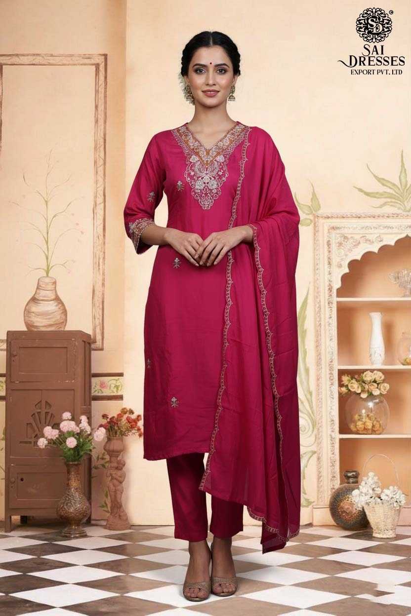 PINK MAL CHANDERI STRAIGHT CUT SUIT SET WITH ELEGANT NECK HANDWORK, MATCHING PANTS AND DESIGNER DUPATTA